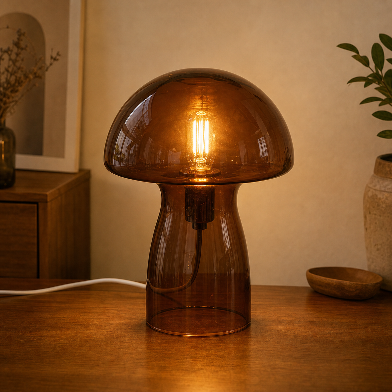 Vintage Glass Mushroom Lamp