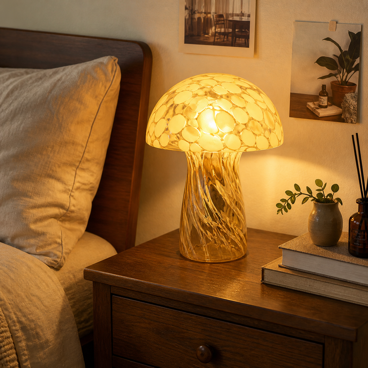 Vintage Glass Mushroom Lamp